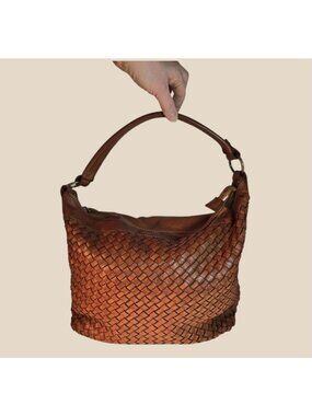 Brand New Genuine Woven Leather Women's Brown Handbag Made in Italy
